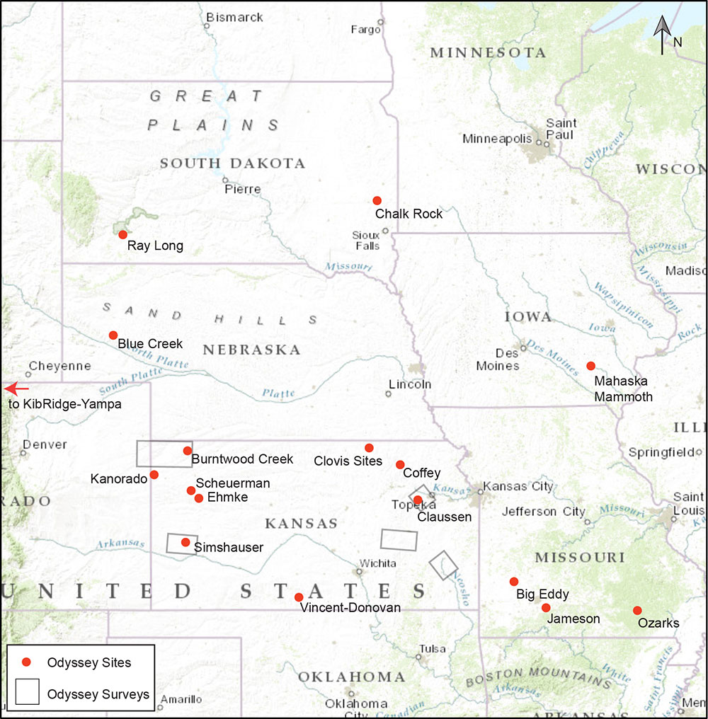 Odyssey Archaeological Research Program sites in the Central Plains.