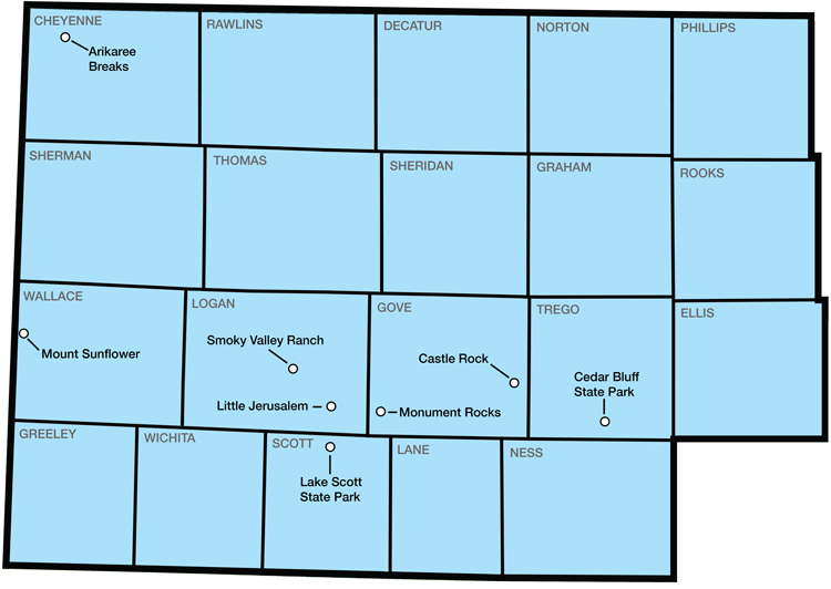 Explore Northwest Kansas map of sites