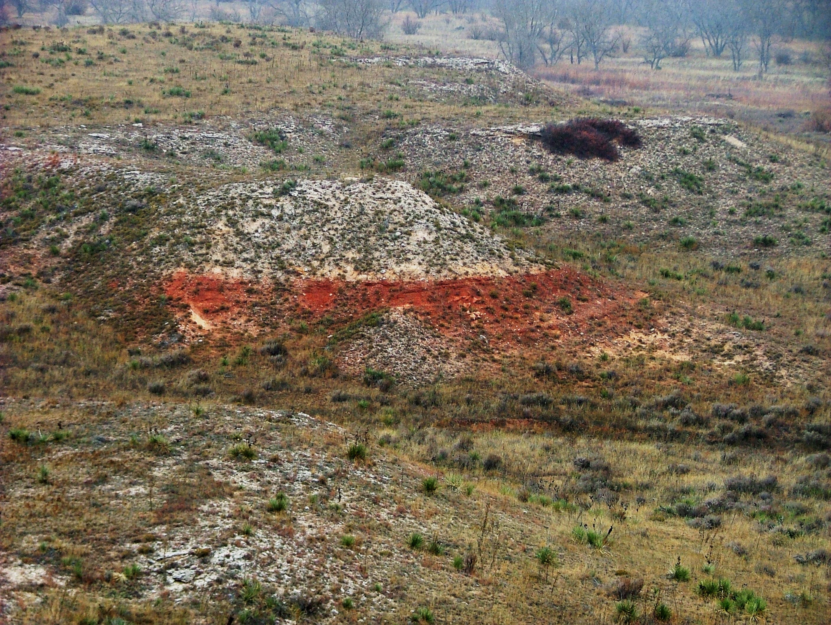 Permian red beds underlying the Ogallala Formation at Point of Rocks.