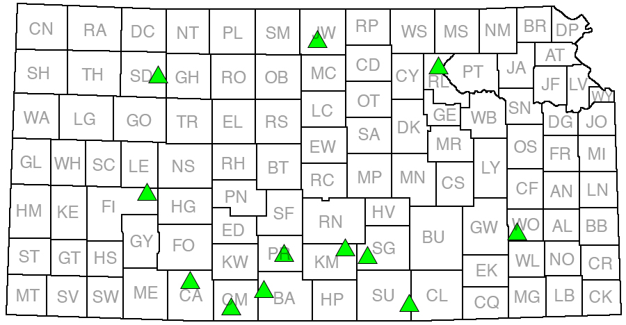 Location of stations in the KGS seismic monitoring network.