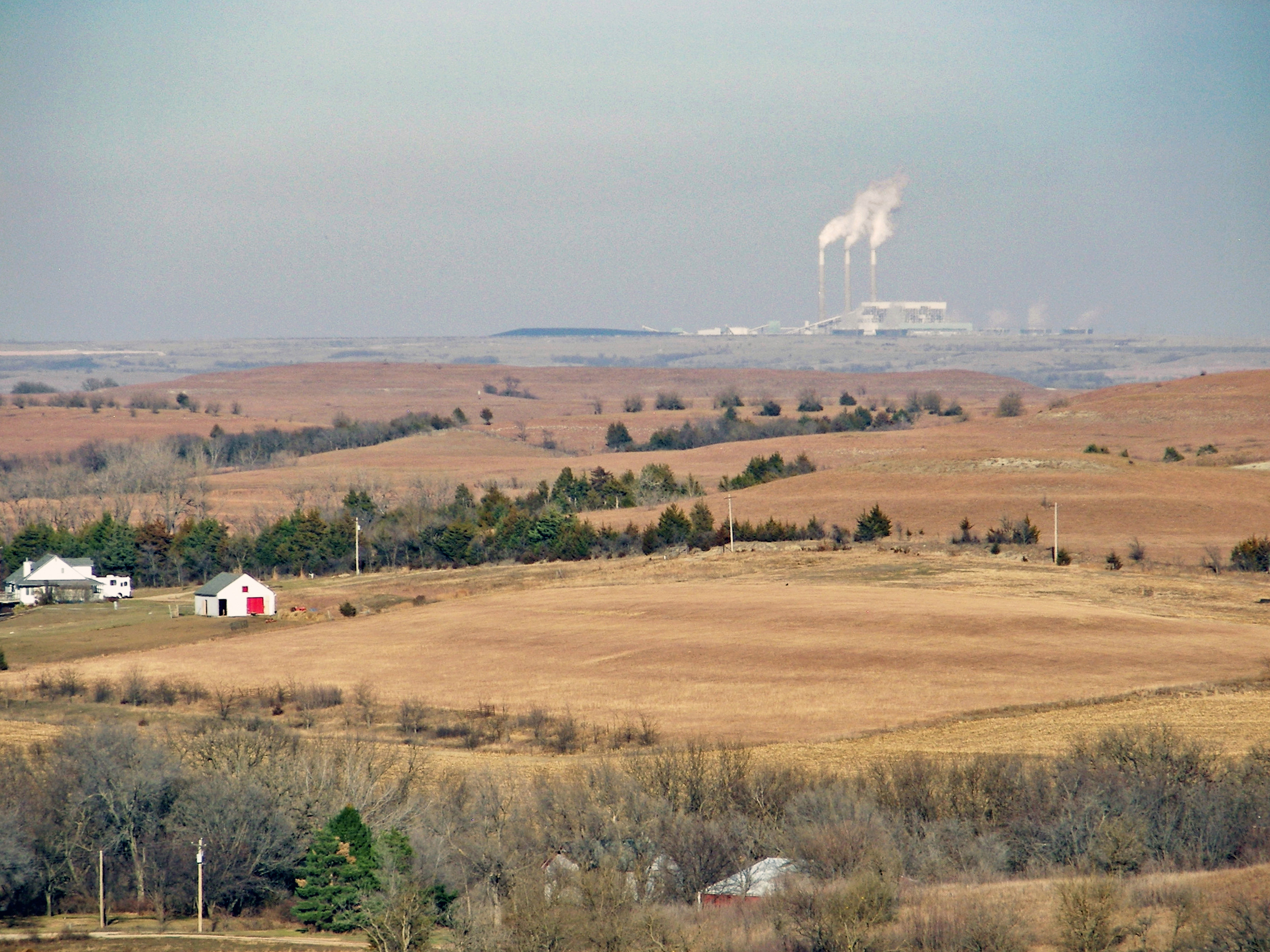 View toward Jeffrey Energy Center from Mount Mitchell Heritage Prairie.