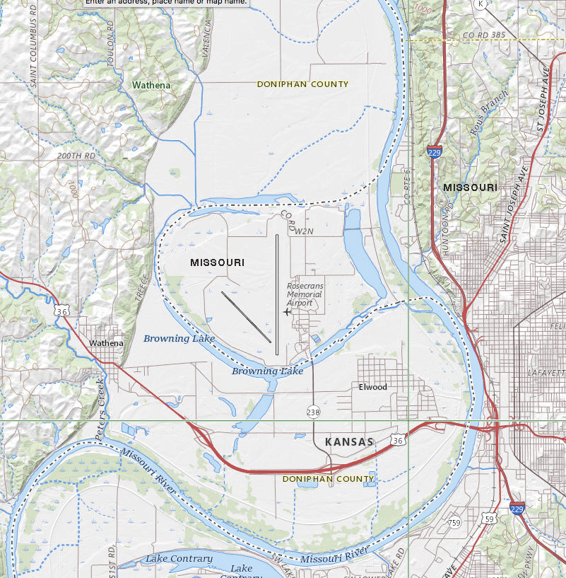 A cutoff created by flooding shifted a piece of Missouri to the west side of the Missouri River.