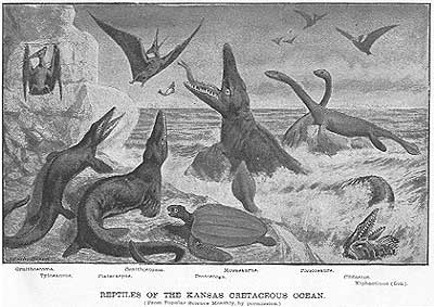Drawing of Cretaceous animals