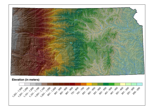 Color elevation map of Kansas
